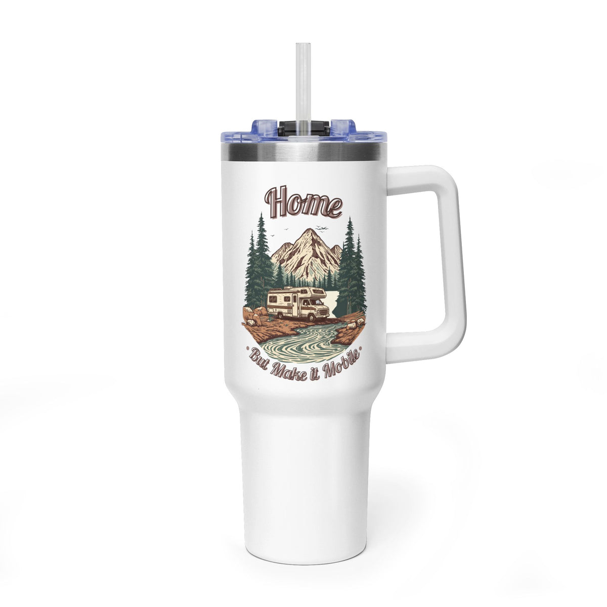 Vintage Class C Motorhome "Home, But Mobile" Tumbler — 40oz Stainless Steel