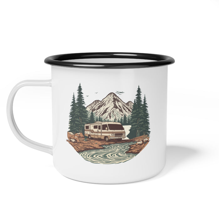 Vintage Class A Motorhome "Home, But Mobile" Enamel Camp Cup — 12oz