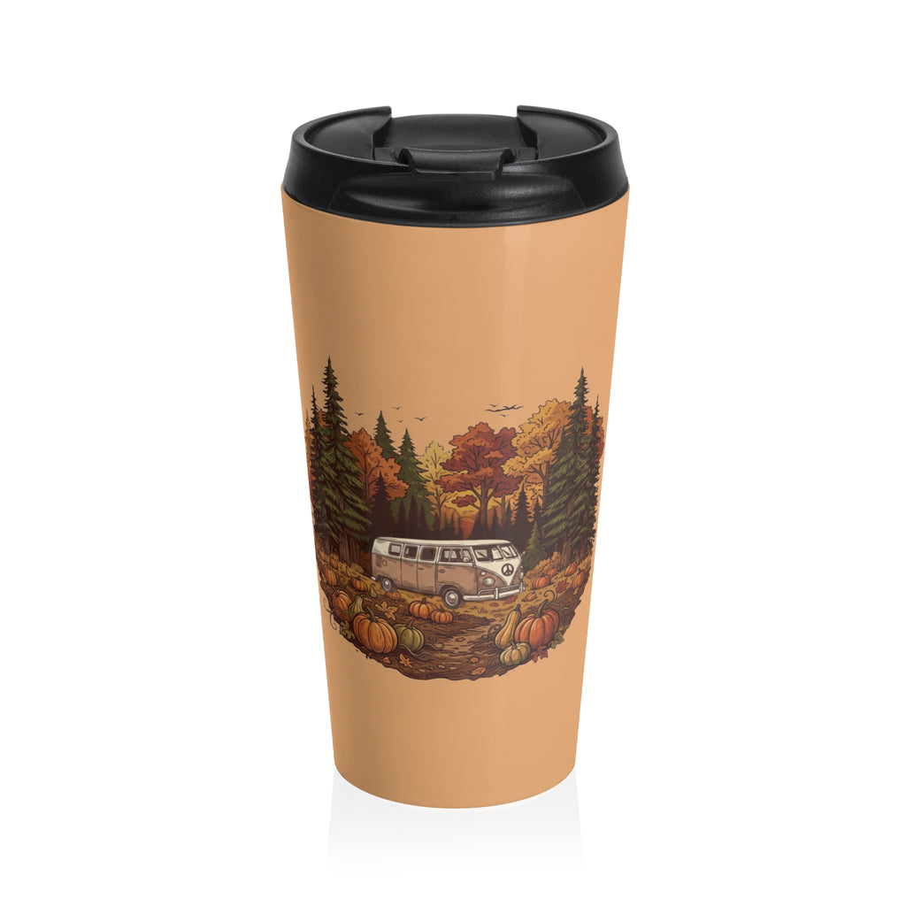 (Orange) Pumpkin Patch Hippy Bus Travel Mug — 15oz Stainless Steel