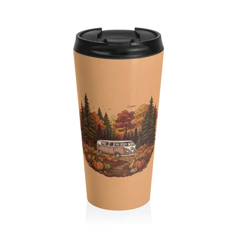 (Orange) Pumpkin Patch Hippy Bus Travel Mug — 15oz Stainless Steel