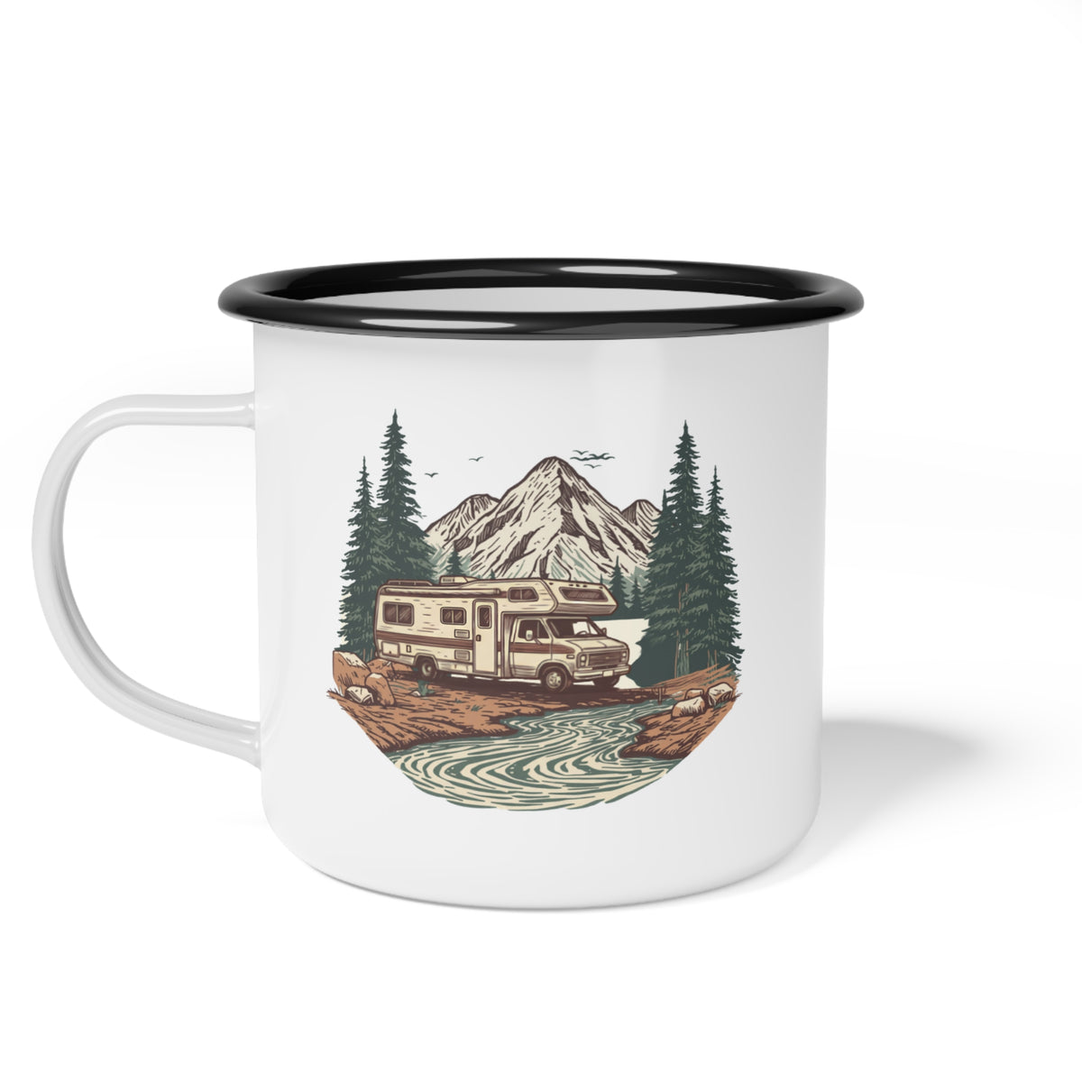 Vintage Class C Motorhome "Home, But Mobile" Enamel Camp Cup — 12oz