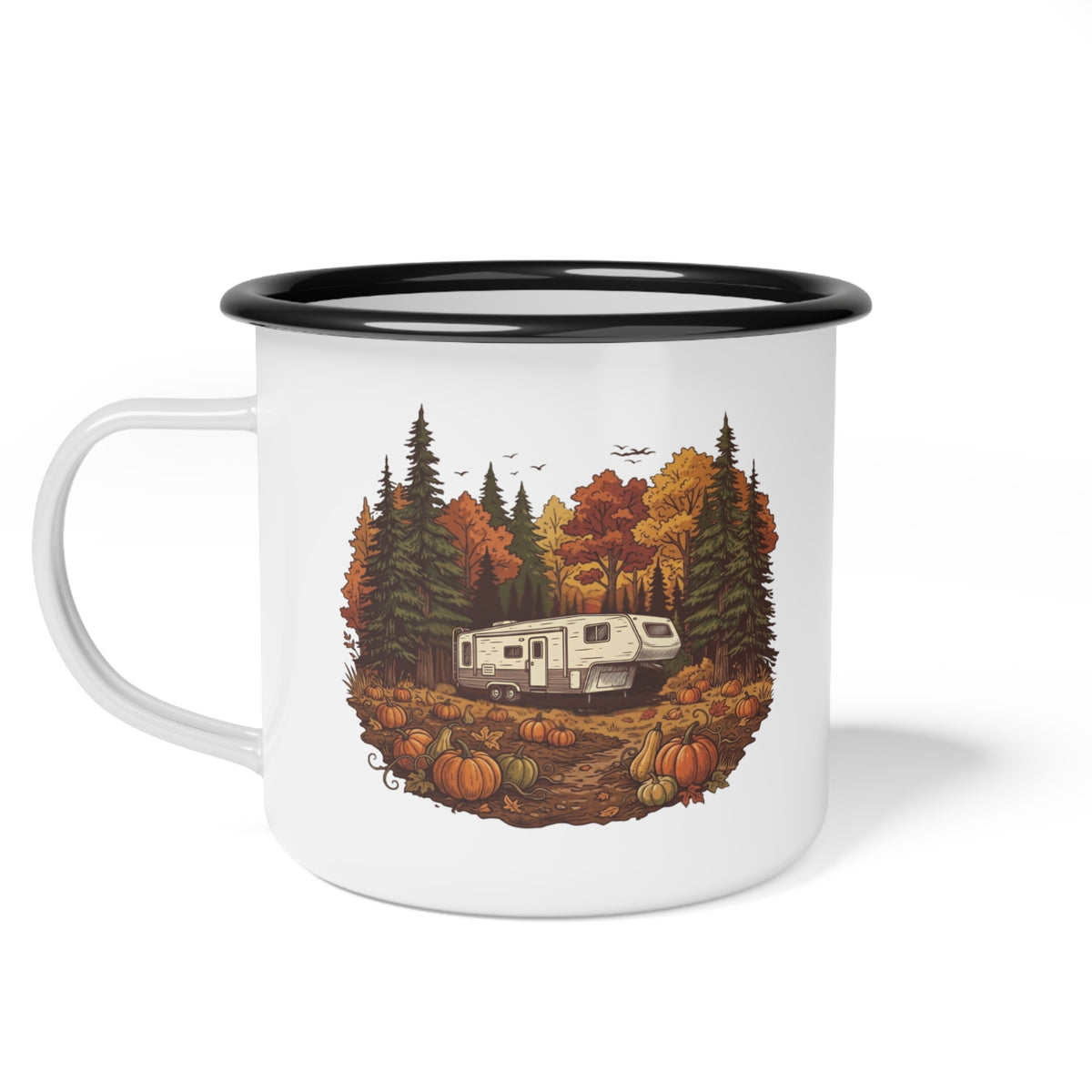 Pumpkin Patch Vintage 5h Wheel Enamel Camp Cup — 12oz