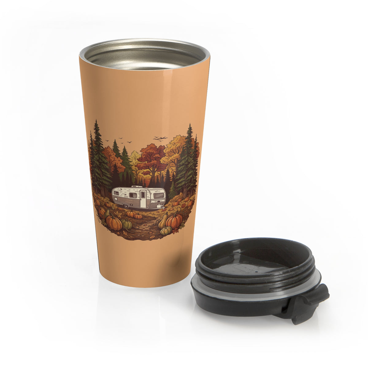 (Orange) Pumpkin Patch - Travel Trailer Travel Mug — 15oz Stainless Steel