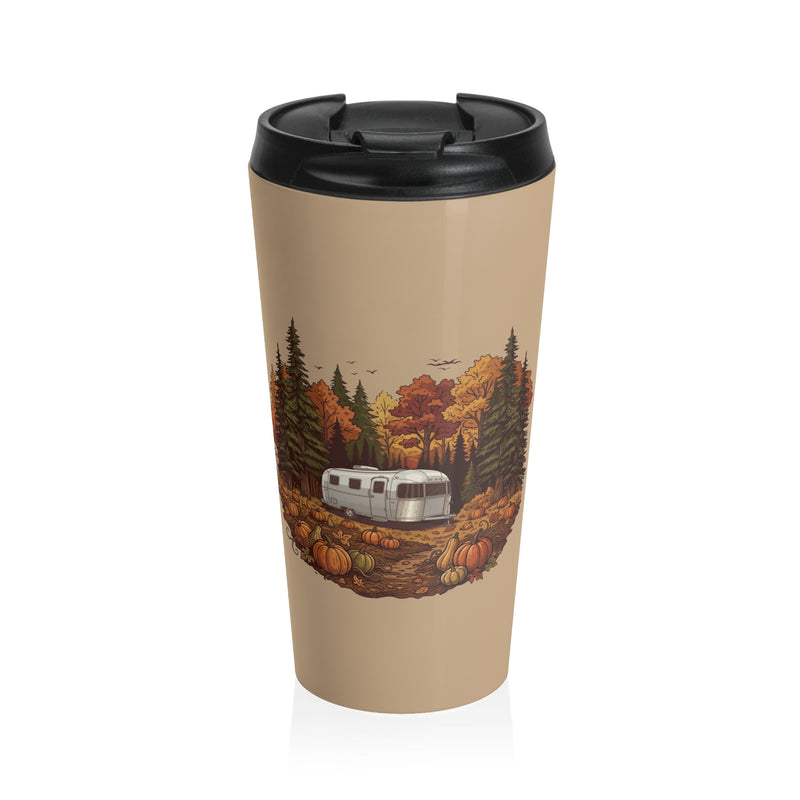 (Brown) Pumpkin Patch Silver Bullet Trailer Travel Mug — 15oz Stainless Steel
