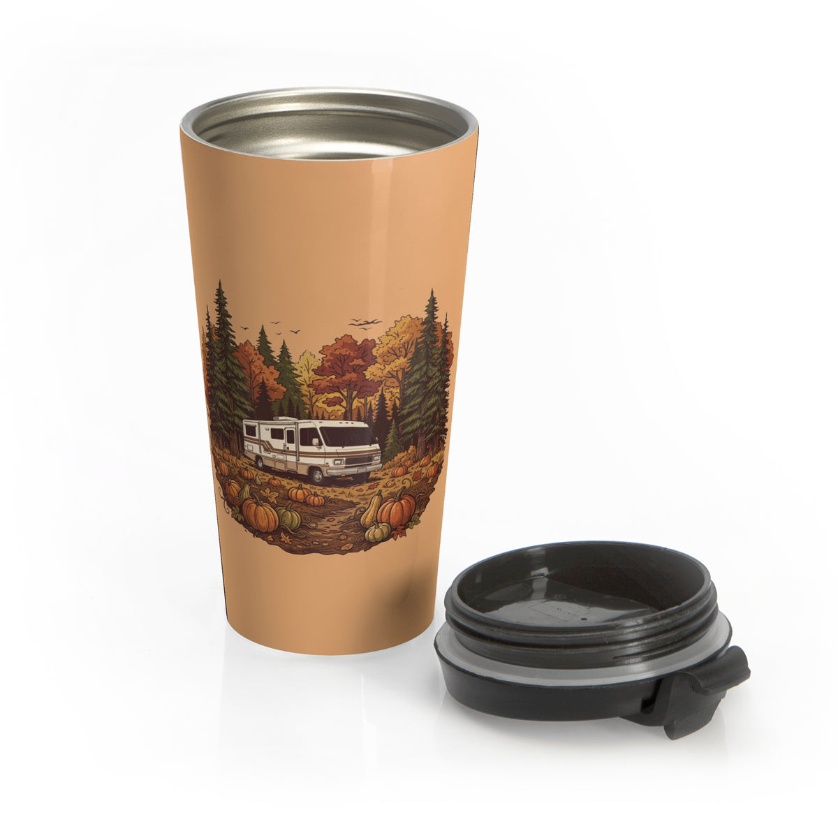 (Orange) Pumpkin Patch Vintage Class A Motorhome Travel Mug — 15oz Stainless Steel