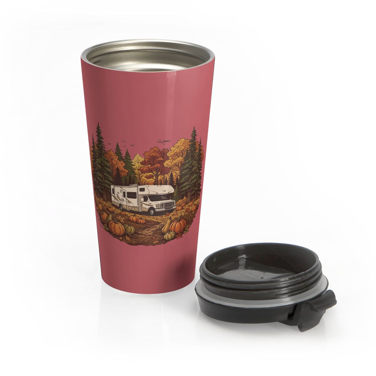 (Red) Pumpkin Patch - Modern Class C Motorhome Travel Mug — 15oz Stainless Steel