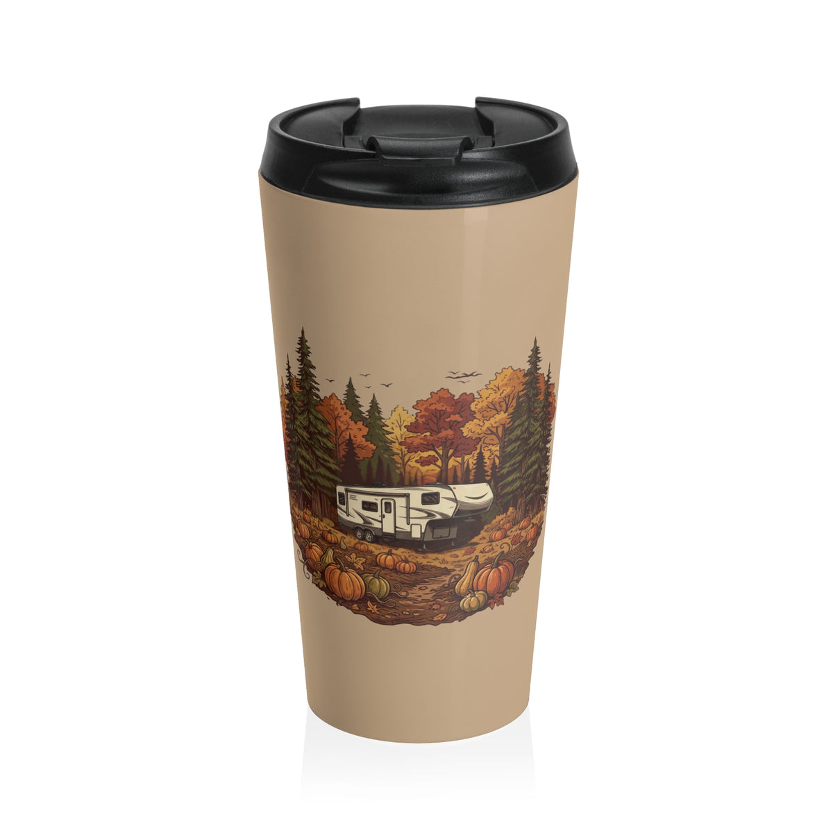(Brown) Pumpkin Patch Modern 5th Wheel Travel Mug — 15oz Stainless Steel