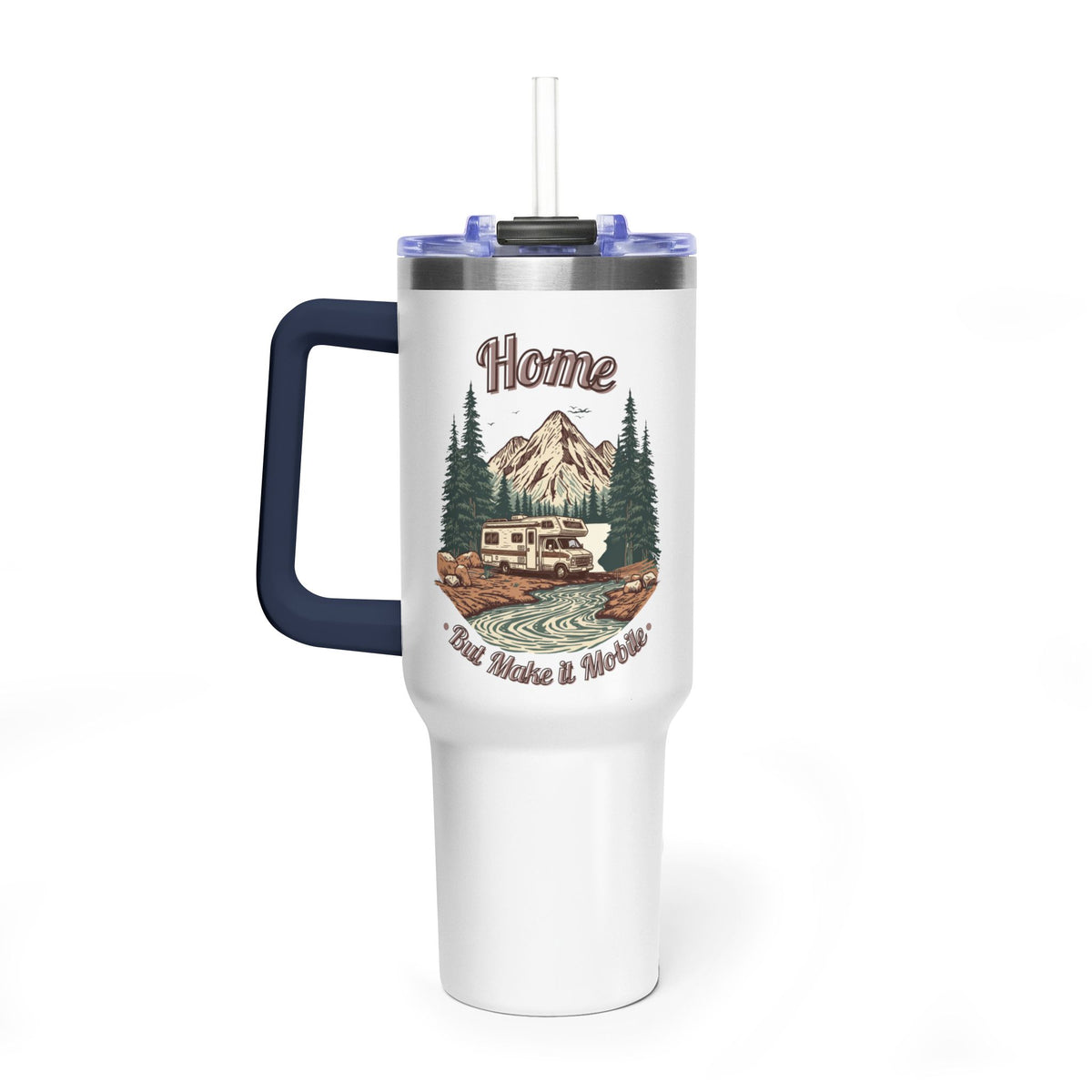 Vintage Class C Motorhome "Home, But Mobile" Tumbler — 40oz Stainless Steel