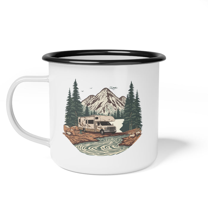 Modern Class C Motorhome "Home, But Mobile" Enamel Camp Cup — 12oz