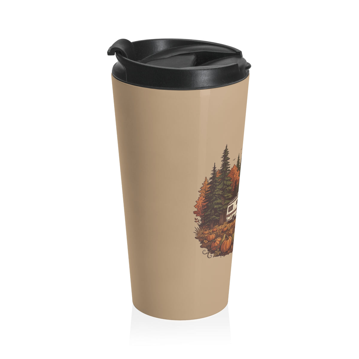 (Brown) Pumpkin Patch Vintage Class C Motorhome Travel Mug — 15oz Stainless Steel