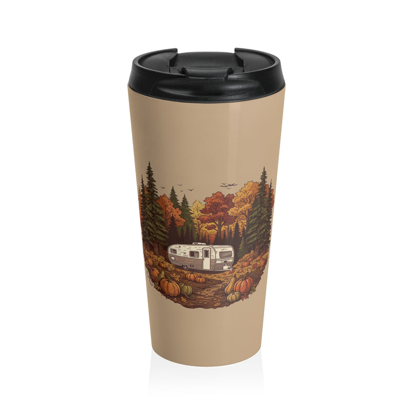 (Brown) Pumpkin Patch Travel Trailer Travel Mug — 15oz Stainless Steel