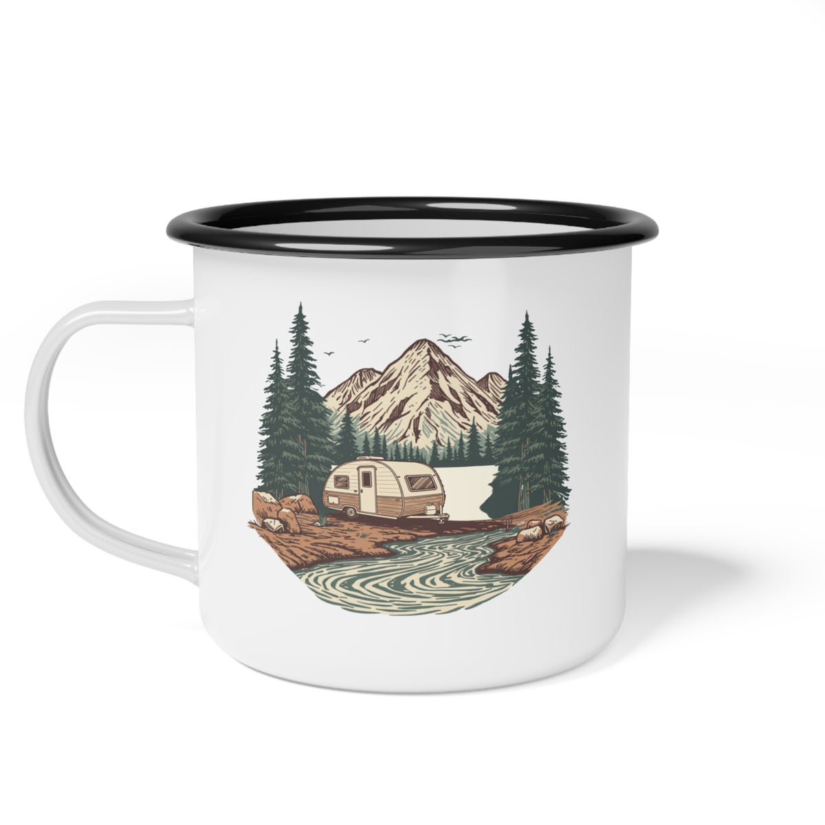 Teardrop Trailer "Home, But Mobile" Enamel Camp Cup — 12oz