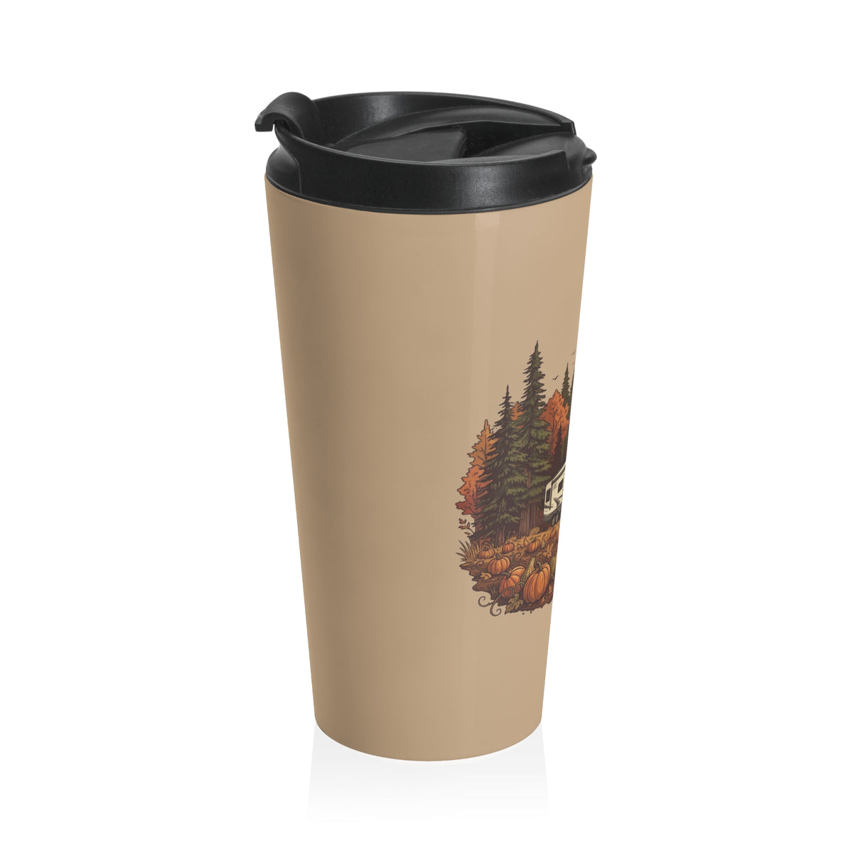 (Brown) Pumpkin Patch Modern 5th Wheel Travel Mug — 15oz Stainless Steel