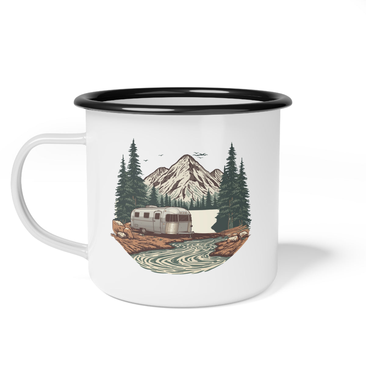 Silver Bullet Trailer "Home, But Mobile" Enamel Camp Cup — 12oz